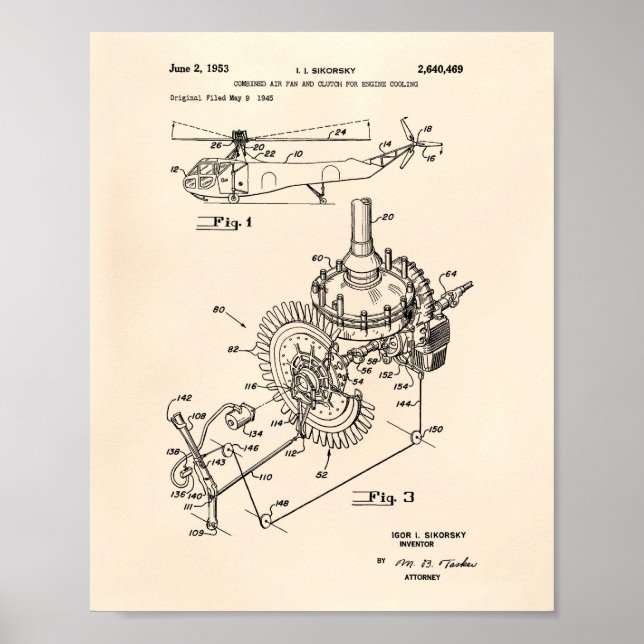 Póster Aircraft Engine 1953 Patent Art Old Peper (Frente)