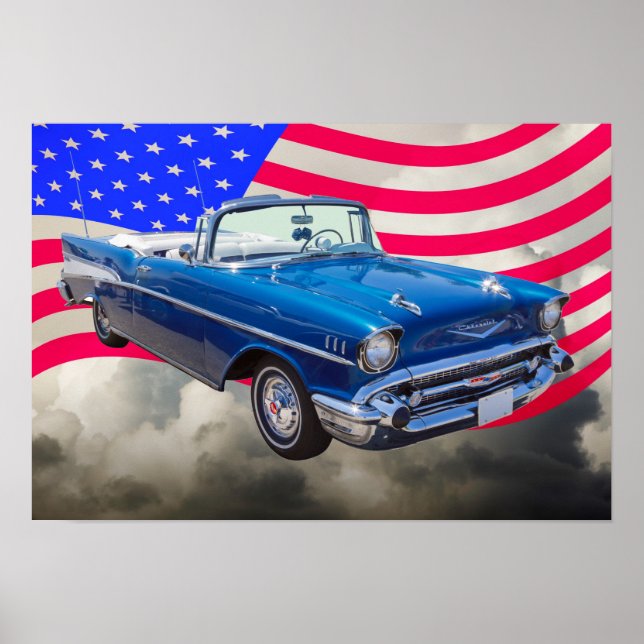 Póster Aire de cuero de Chevrolet de 1957 con bandera est (Frente)