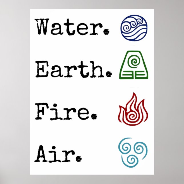 Póster aire de incendio de tierra de agua (Frente)