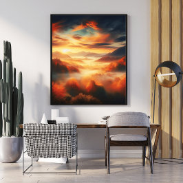 Póster Aire ungle Paisaje Árboles rojos y Mar de la Nube 