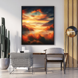 Póster Aire ungle Paisaje Árboles rojos y Mar de la Nube 