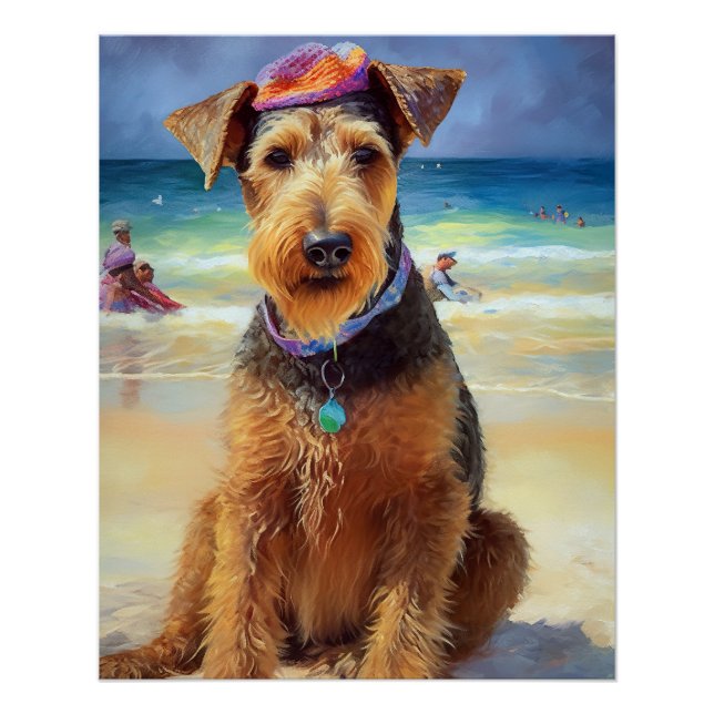 Póster Airedale on Beach, regalo de verano para los amant (Anverso)