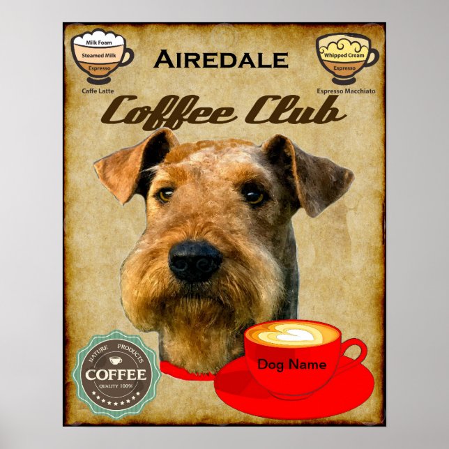 Póster Airedale Terrier Coffee Club (Frente)