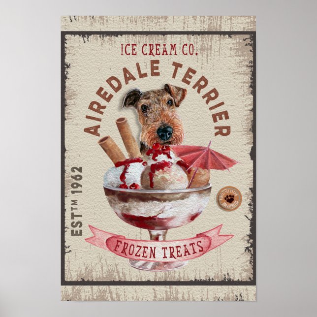Póster Airedale Terrier Helado Funny Tratos Congelados (Frente)