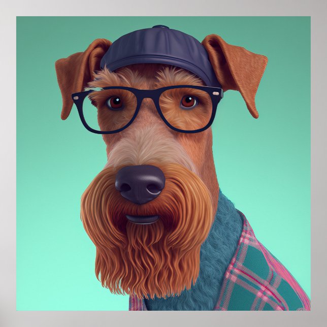 Póster Airedale Terrier Hipster Dog Poster (Frente)