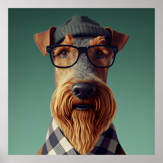 Póster Airedale Terrier Hipster Dog Poster (Frente)