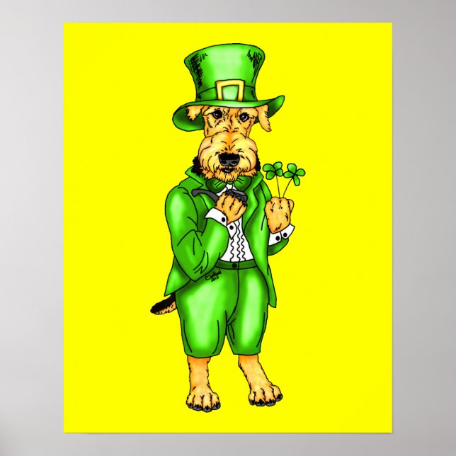 Póster Airedale Terrier St. Patrick's Day Leprechaun (Frente)