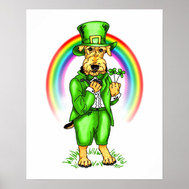 Póster Airedale Terrier St. Patrick's Day Leprechaun (Frente)
