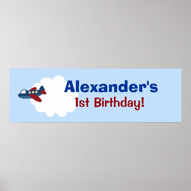 Póster Airplane Custom Birthday Banner Poster Print (Frente)