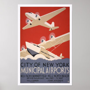 Póster Airports municipal, 1936. Transporte aéreo del
