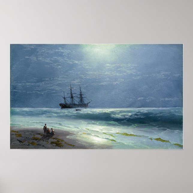 Póster Aivazovsky - Aterrizaje bajo luz de luna 1895 (Frente)