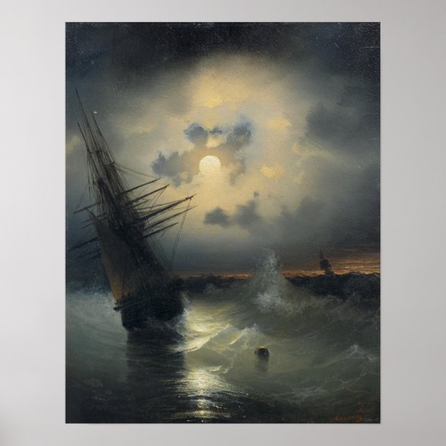 Póster Aivazovsky - Barco De Vela En Alta Mar En Moo... (Frente)