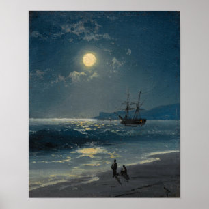 Póster Aivazovsky - Barco de vela en un mar en calma bajo