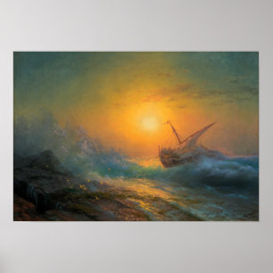 Póster Aivazovsky - Mar tormentoso en la puesta de sol 18