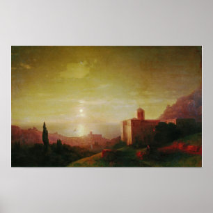 Póster Aivazovsky - Noche de luna en la orilla del mar en