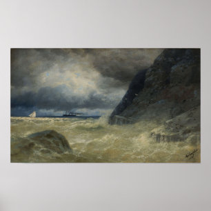 Póster Aivazovsky - Paisaje marino con un buque de vapor