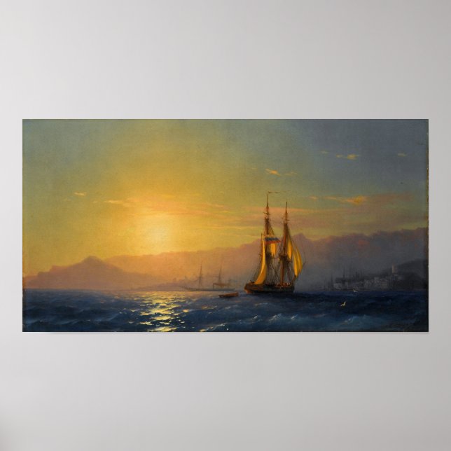 Póster Aivazovsky - Puesta de sol en el mar 1877 (Frente)