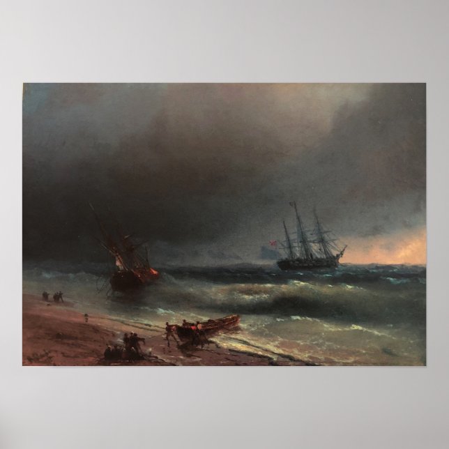 Póster Aivazovsky - Tormenta Fuera De La Playa (Frente)