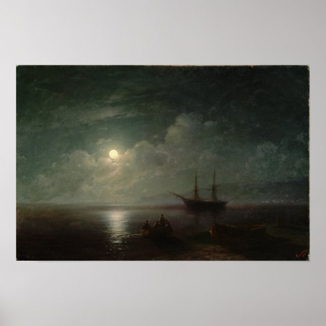 Póster Aivazovsky - Un Paisaje Marítimo Con Luna Completa (Frente)