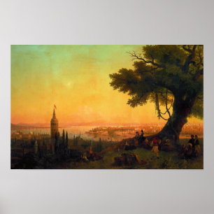 Póster Aivazovsky - Vista de Constantinopla al atardecer