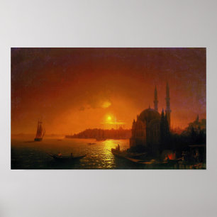 Póster Aivazovsky - Vista de Constantinopla con luz de lu