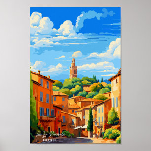 Póster Aix en Provence Francia ilustracion de viajes vint