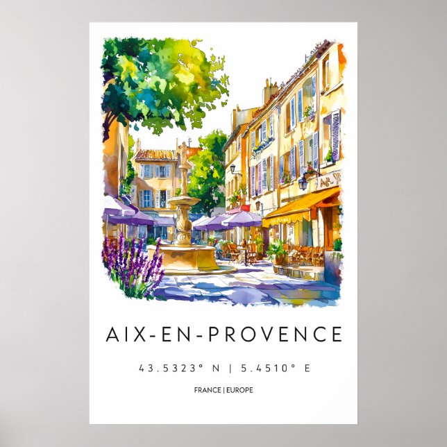 Póster Aix En Provence Watercolor Park National Travel (Frente)