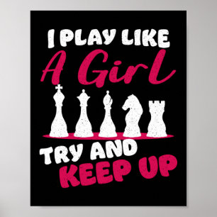 Póster Ajedrez Que Juego Como Un Chica Intenta Seguir Con
