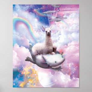 Póster Ajetreo de Llama Espacial - Arcoiris