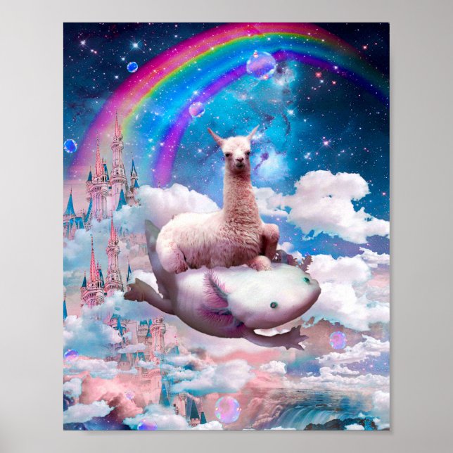 Póster Ajetreo de Llama Espacial - Arcoiris (Frente)