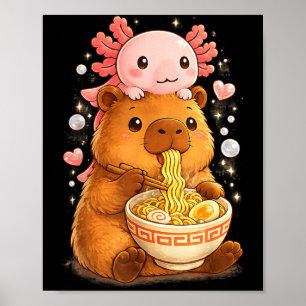 Póster Ajolote divertido fideo anime kawaii y carpincho