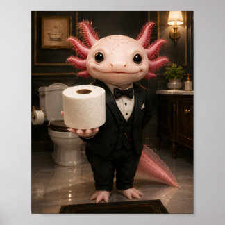 Póster Ajolote Elegante Ofreciendo Papel Higiénico