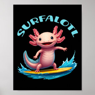 Póster Ajolote Surfista Surfalotl Divertida Playa Oceánic