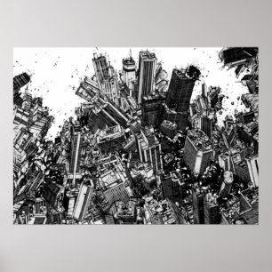 Póster Akira cyberpunk city explosion manga strip