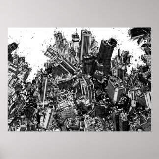 Póster Akira cyberpunk city explosion manga strip