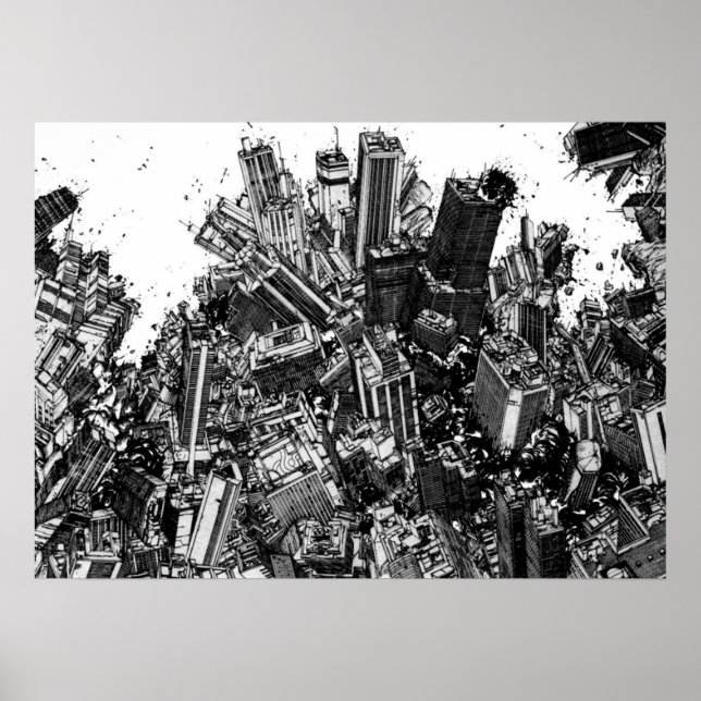 Póster Akira cyberpunk city explosion manga strip (Frente)