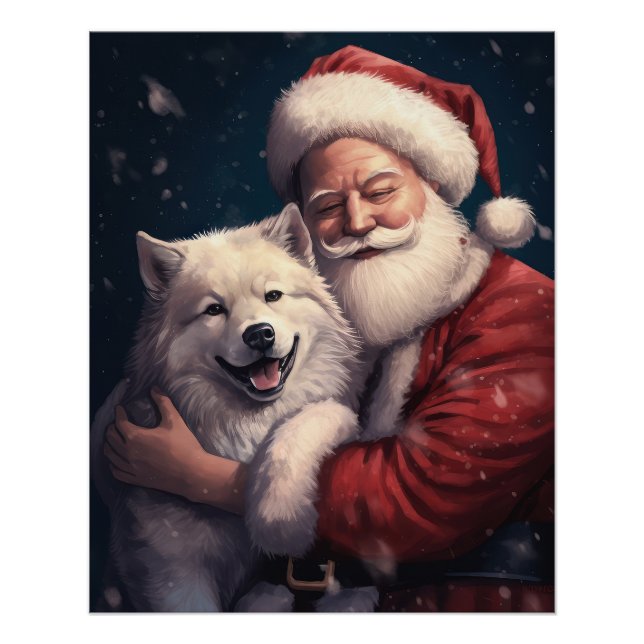 Póster Akita con Navidades festivos de Santa Claus (Anverso)