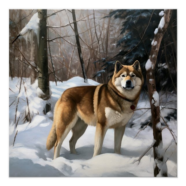 Póster Akita Deja que nieve Navidad (Anverso)