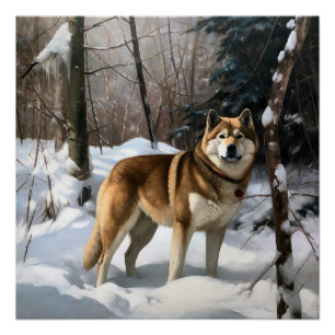 Póster Akita deja que nieve Navidades