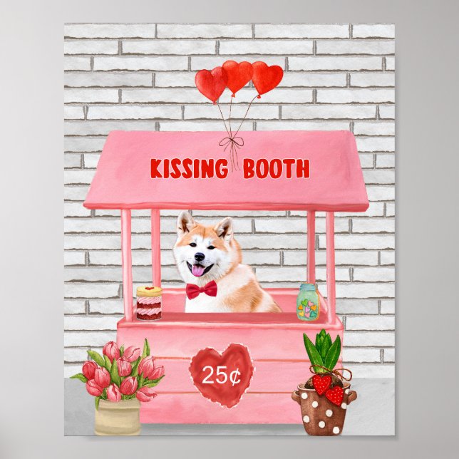 Póster Akita Dog El día de San Valentín Kissing Booth (Frente)