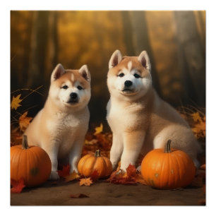 Póster Akita Puppy Calabaza deslumbrante de otoño