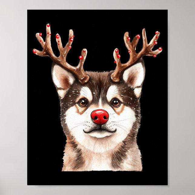 Póster Akita Reindeer Christmas Lights Dog Lover Xmas Paj (Frente)