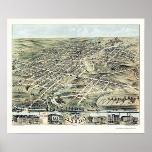 Póster Akron, OH Mapa Panorámico - 1870