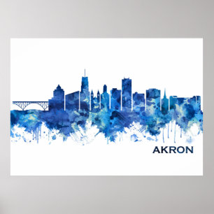 Póster Akron Ohio Skyline Blue