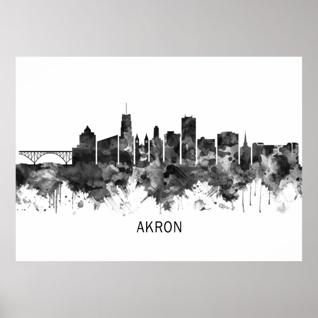 Póster Akron Ohio Skyline BW (Frente)