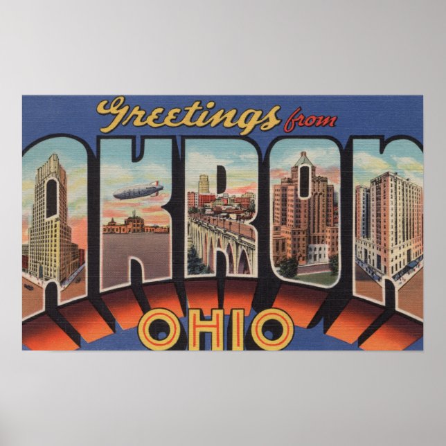Póster Akron, OhioLarge Letter Scenes Akron, OH (Frente)