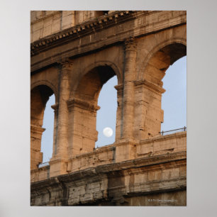 Póster al atardecer con la luna