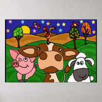 AL-Barnyard Animals Folk Art Poster