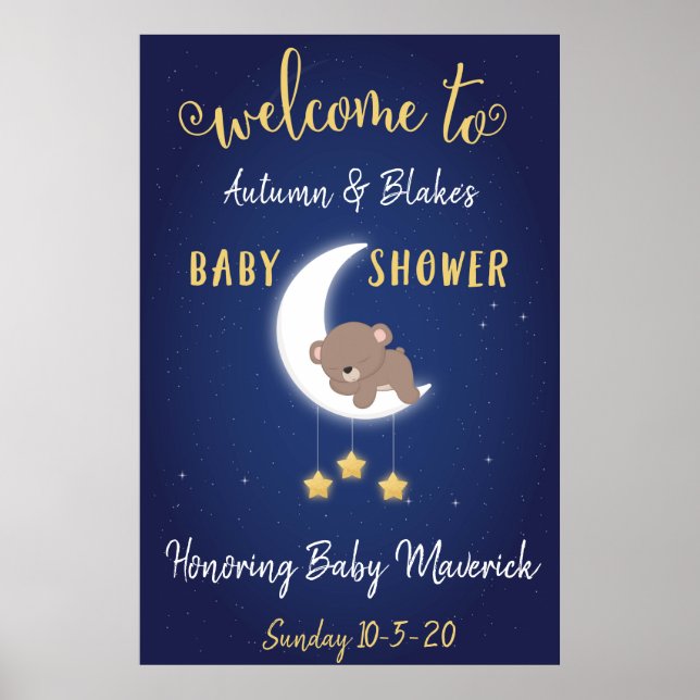 Póster Al Poster De Bienvenida De Baby Shower Moon And Ba (Frente)