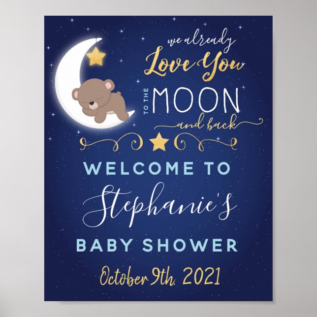 Póster Al Poster De Bienvenida De Baby Shower Moon And Ba (Frente)